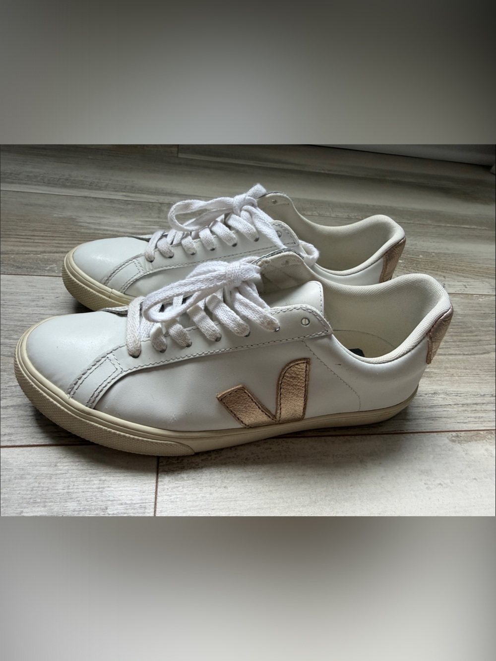 Veja White Leather Sneakers with Tan V Logo